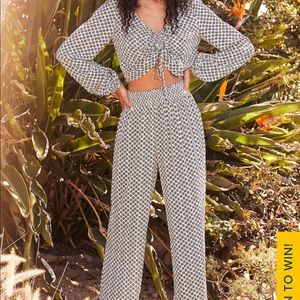 To My Love Cream Print Ruched Long Sleeve top and pants